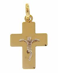 Picture of Straight Cross with small Body of Christ Pendant gr 0,8 Bicolour yellow white Gold 18k relief printed plate Unisex Woman Man 