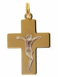 Picture of Straight Cross with Body of Christ Pendant gr 1,4 Bicolour yellow white Gold 18k relief printed plate Unisex Woman Man 