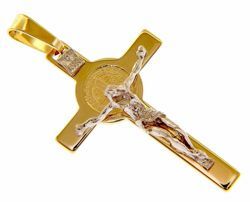 Picture of Saint Benedict Cross with INRI Pendant gr 5,4 Bicolour yellow white solid Gold 18k Unisex Woman Man 