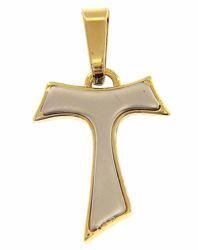 Immagine di Croce Tau di San Francesco Ciondolo Pendente gr 2,9 Bicolore Oro massiccio giallo bianco 18kt Unisex Donna Uomo 