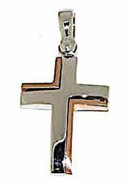 Picture of Modern Double Cross Pendant gr 2,7 Bicolour rose white solid Gold 18k Unisex Woman Man 