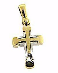 Picture of Modern Cross Pendant gr 2 Bicolour yellow white solid Gold 18k Unisex Woman Man 