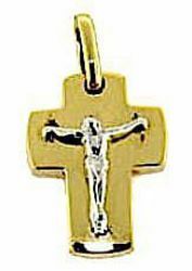 Picture of Flat Cross with Body of Christ Pendant gr 3 Bicolour yellow white solid Gold 18k Unisex Woman Man 