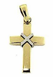 Immagine di Croce doppia con nodo Ciondolo Pendente gr 2,4 Bicolore Oro massiccio giallo bianco 18kt Unisex Donna Uomo 