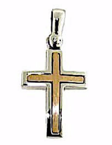 Picture of Double Straight Cross Pendant gr 2 Bicolour rose white solid Gold 18k Unisex Woman Man 