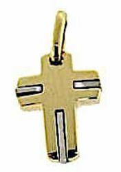 Picture of Rounded Modern Cross Pendant gr 1,9 Bicolour yellow white solid Gold 18k Unisex Woman Man 