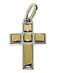 Picture of Modern mosaic Cross Pendant gr 3,5 Bicolour yellow white solid Gold 18k Unisex Woman Man 