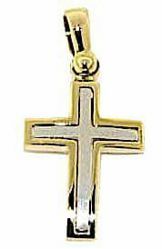 Picture of Double Cross modern style Pendant gr 2 Bicolour yellow white solid Gold 18k Unisex Woman Man 
