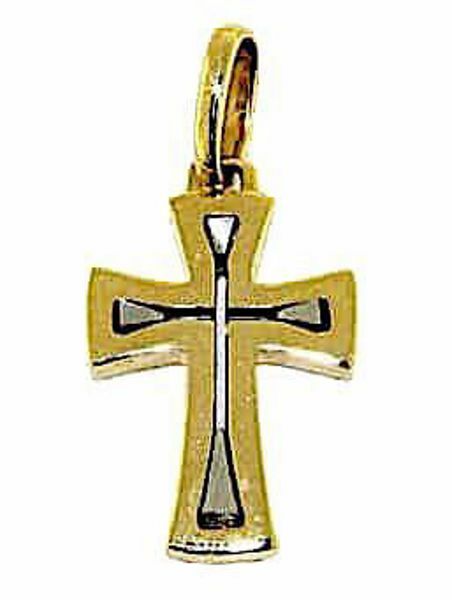 Picture of Double rounded Cross Pendant gr 3,3 Bicolour yellow white solid Gold 18k Unisex Woman Man 