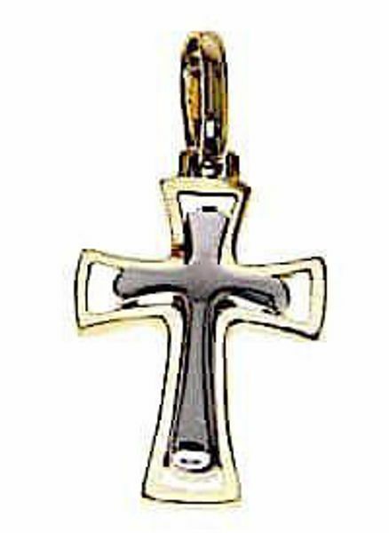 Picture of Double rounded Cross Pendant gr 2,8 Bicolour yellow white solid Gold 18k Unisex Woman Man 