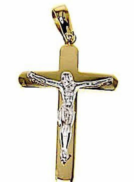 Immagine di Croce stondata con corpo di Cristo Ciondolo Pendente gr 6,3 Bicolore Oro massiccio giallo bianco 18kt Unisex Donna Uomo 
