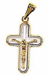 Picture of Double rounded Cross with Body of Christ Pendant gr 2,1 Bicolour yellow white solid Gold 18k Unisex Woman Man 