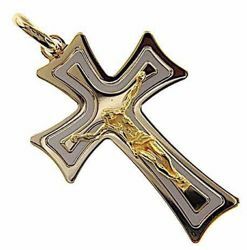 Picture of 8-pointed triple Cross with Body of Christ Pendant gr 10,5 Bicolour yellow white solid Gold 18k Unisex Woman Man 
