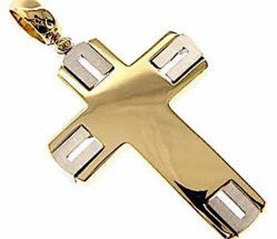 Picture of Modern Rounded Cross with inserts Pendant gr 17,5 Bicolour yellow white solid Gold 18k Unisex Woman Man 