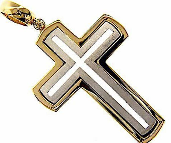 Picture of Rounded triple Cross Pendant gr 18,5 Bicolour yellow white solid Gold 18k Unisex Woman Man 