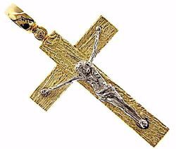 Picture of Wood-effect Straight Cross with Body of Christ Pendant gr 15,5 Bicolour yellow white solid Gold 18k Unisex Woman Man 