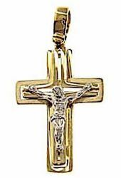 Picture of Decorated Double Cross with Body of Christ Pendant gr 3,6 Bicolour yellow white solid Gold 18k Unisex Woman Man 