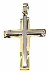 Picture of Perforated Double Cross modern style Pendant gr 3,5 Bicolour yellow white solid Gold 18k Unisex Woman Man 