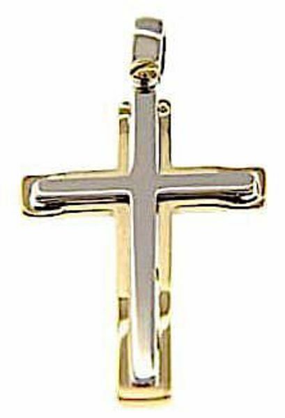 Immagine di Croce doppia traforata stile moderno Ciondolo Pendente gr 3,5 Bicolore Oro massiccio giallo bianco 18kt Unisex Donna Uomo 