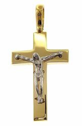 Picture of Straight Cross with Body of Christ Pendant gr 9,1 Bicolour yellow white solid Gold 18k Unisex Woman Man 