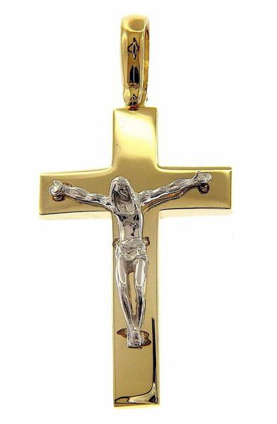 Imagen de Cruz recta con Cuerpo de Cristo Colgante gr 9,1 Bicolor Oro blanco amarillo macizo 18kt Unisex Mujer Hombre 