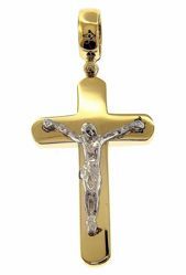 Picture of Rounded Cross with Body of Christ Pendant gr 9 Bicolour yellow white solid Gold 18k Unisex Woman Man 