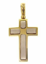 Picture of Straight Cross with inserts Pendant gr 8,7 Bicolour yellow white solid Gold 18k Unisex Woman Man 