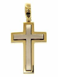 Picture of Double Straight Cross Pendant gr 10,7 Bicolour yellow white solid Gold 18k Unisex Woman Man 