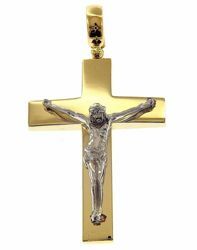 Picture of Straight Cross with Body of Christ Pendant gr 13 Bicolour yellow white solid Gold 18k Unisex Woman Man 