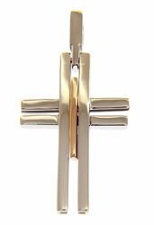 Picture of Modern Design smooth Cross with insert Pendant gr 2,8 Bicolour rose white solid Gold 18k Unisex Woman Man 