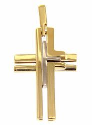 Picture of Modern Design smooth Cross with insert Pendant gr 3,5 Bicolour yellow white solid Gold 18k Unisex Woman Man 
