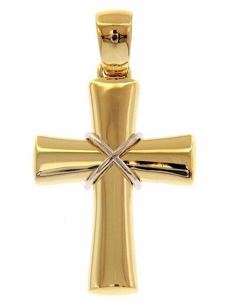 Immagine di Croce svasata con nodo Ciondolo Pendente gr 3,6 Bicolore Oro massiccio giallo bianco 18kt Unisex Donna Uomo 