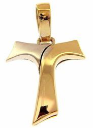 Immagine di Croce Tau di San Francesco stile moderno Ciondolo Pendente gr 1,75 Bicolore Oro massiccio giallo bianco 18kt Unisex Donna Uomo 
