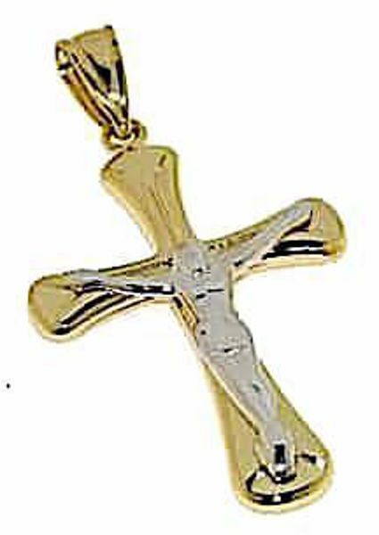 Immagine di Croce moderna con corpo di Cristo Ciondolo Pendente gr 1,75 Bicolore Oro giallo bianco 18kt a Canna vuota Unisex Donna Uomo 