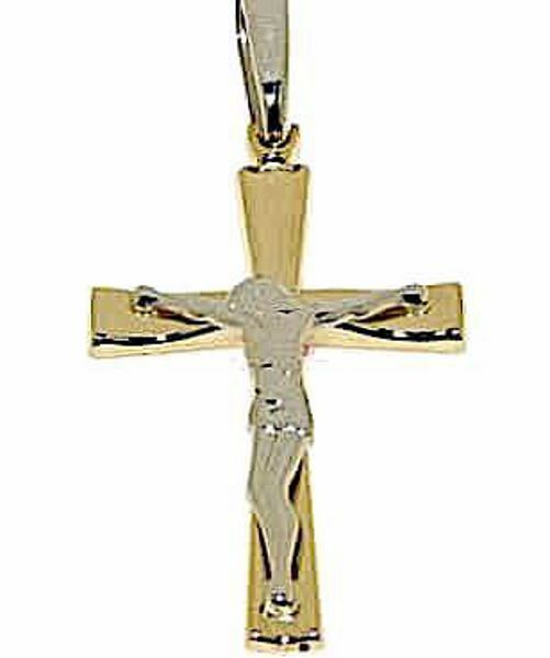 Immagine di Croce moderna con corpo di Cristo Ciondolo Pendente gr 5 Bicolore Oro giallo bianco 18kt a Canna vuota Unisex Donna Uomo 