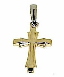 Immagine di Croce doppia moderna Ciondolo Pendente gr 1,6 Bicolore Oro giallo bianco 18kt a Canna vuota Unisex Donna Uomo 