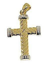 Picture of Decorated Modern Cross Pendant gr 1,6 Bicolour yellow white Gold 18k Hollow Tube Unisex Woman Man 
