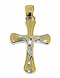 Imagen de Cruz Moderna con Cuerpo de Cristo Colgante gr 2 Bicolor Oro blanco amarillo 18kt Tubo hueco Unisex Mujer Hombre 