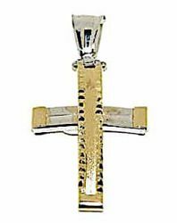Picture of Decorated Modern Cross Pendant gr 2 Bicolour yellow white Gold 18k Hollow Tube Unisex Woman Man 