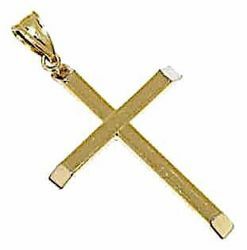 Picture of Straight Cross Pendant gr 1,4 Bicolour yellow white Gold 18k Hollow Tube Unisex Woman Man 