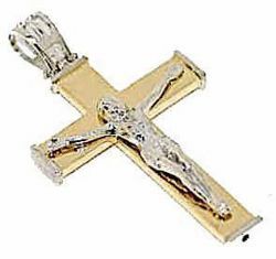 Picture of Straight Cross with Body of Christ Pendant gr 3,6 Bicolour yellow white Gold 18k Hollow Tube Unisex Woman Man 