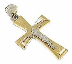 Picture of Large Cross with Body of Christ Pendant gr 3,2 Bicolour yellow white Gold 18k Hollow Tube Unisex Woman Man 