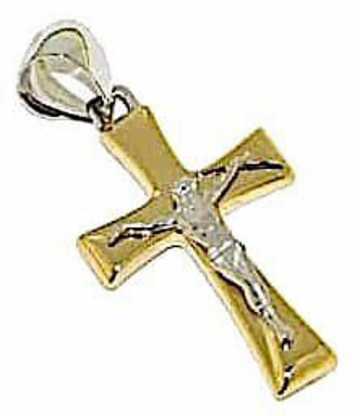 Immagine di Croce classica con corpo di Cristo Ciondolo Pendente gr 1,5 Bicolore Oro giallo bianco 18kt a Canna vuota Unisex Donna Uomo 