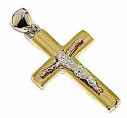 Picture of Convex Straight Cross with Body of Christ Pendant gr 3,3 Bicolour yellow white Gold 18k Hollow Tube Unisex Woman Man 