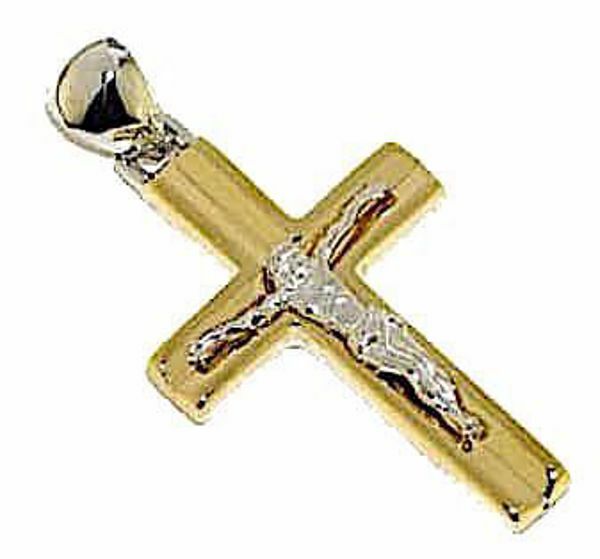 Picture of Convex Straight Cross with Body of Christ Pendant gr 3,3 Bicolour yellow white Gold 18k Hollow Tube Unisex Woman Man 