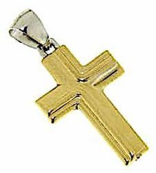 Picture of Striped Straight Cross Pendant gr 1,4 Bicolour yellow white Gold 18k Hollow Tube Unisex Woman Man 