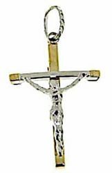 Picture of Curved Cross with Body of Christ Pendant gr 1,1 Bicolour yellow white Gold 18k Hollow Tube Unisex Woman Man 