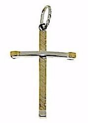 Picture of Curved Cross Pendant gr 1 Bicolour yellow white Gold 18k Hollow Tube Unisex Woman Man 