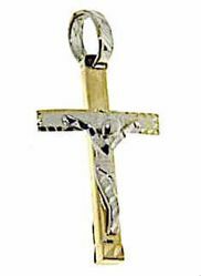 Imagen de Cruz diamantada con Cuerpo de Cristo Colgante gr 1,9 Bicolor Oro blanco amarillo 18kt Tubo hueco Unisex Mujer Hombre 