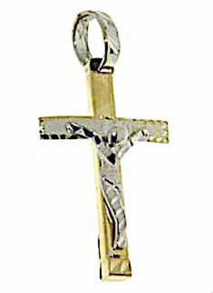 Immagine di Croce diamantata con corpo di Cristo Ciondolo Pendente gr 1,9 Bicolore Oro giallo bianco 18kt a Canna vuota Unisex Donna Uomo 